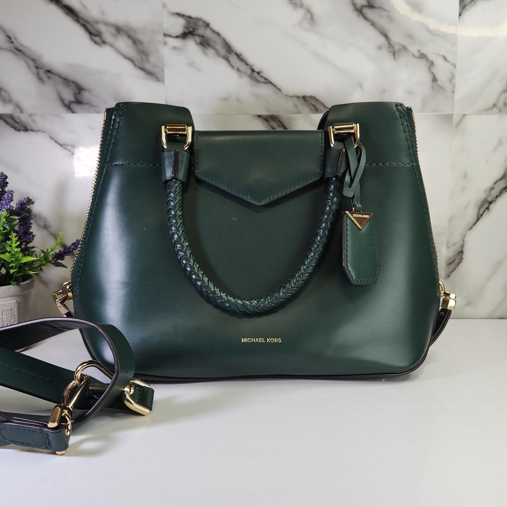 Michael Kors Green Blakely Leather Satchel Handbag - Picture 5 of 14